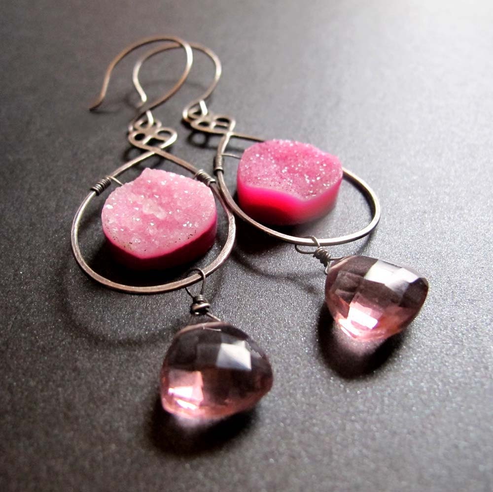 Pink Sugar Druzy Plum Quartz Sterling Silver Earrings