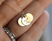 Mom Necklace, Three Initial Charms, Hand Stamped Letters, 14k gold fill, Mother's Necklace, Tiny Initial Charm Necklace, Monogram