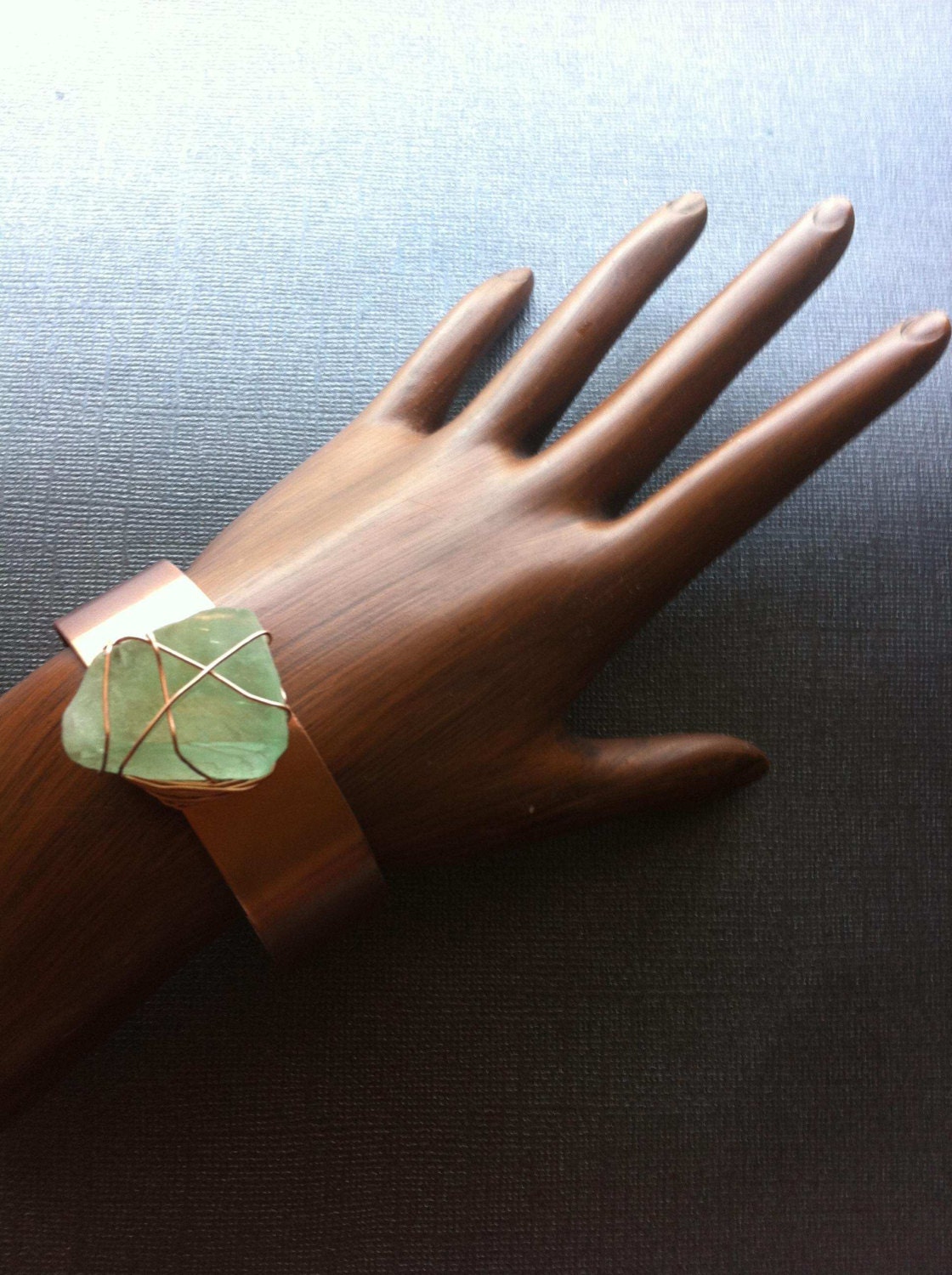 Pale Green Calcite and Copper Bangle