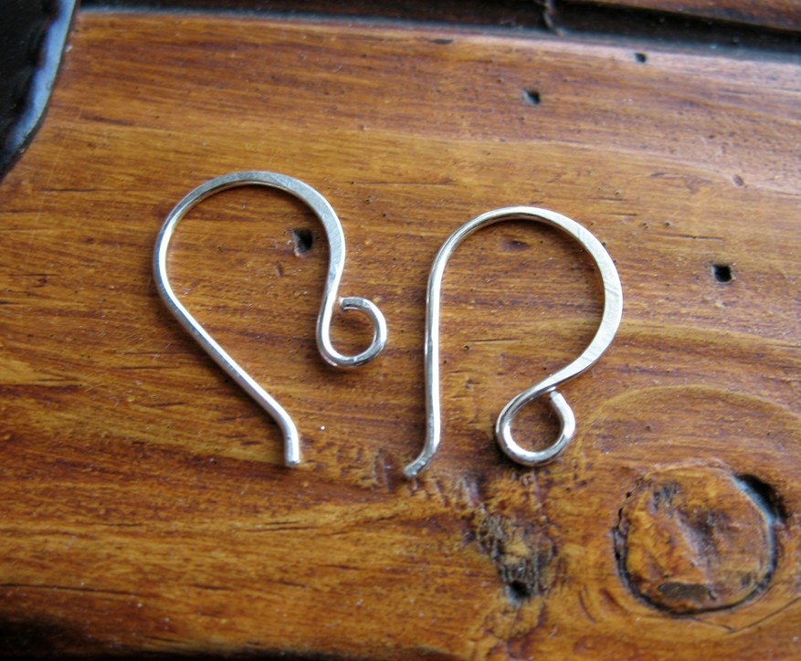 1 Pair Small Bright Hammered Sterling Silver Artisan Ear Wires