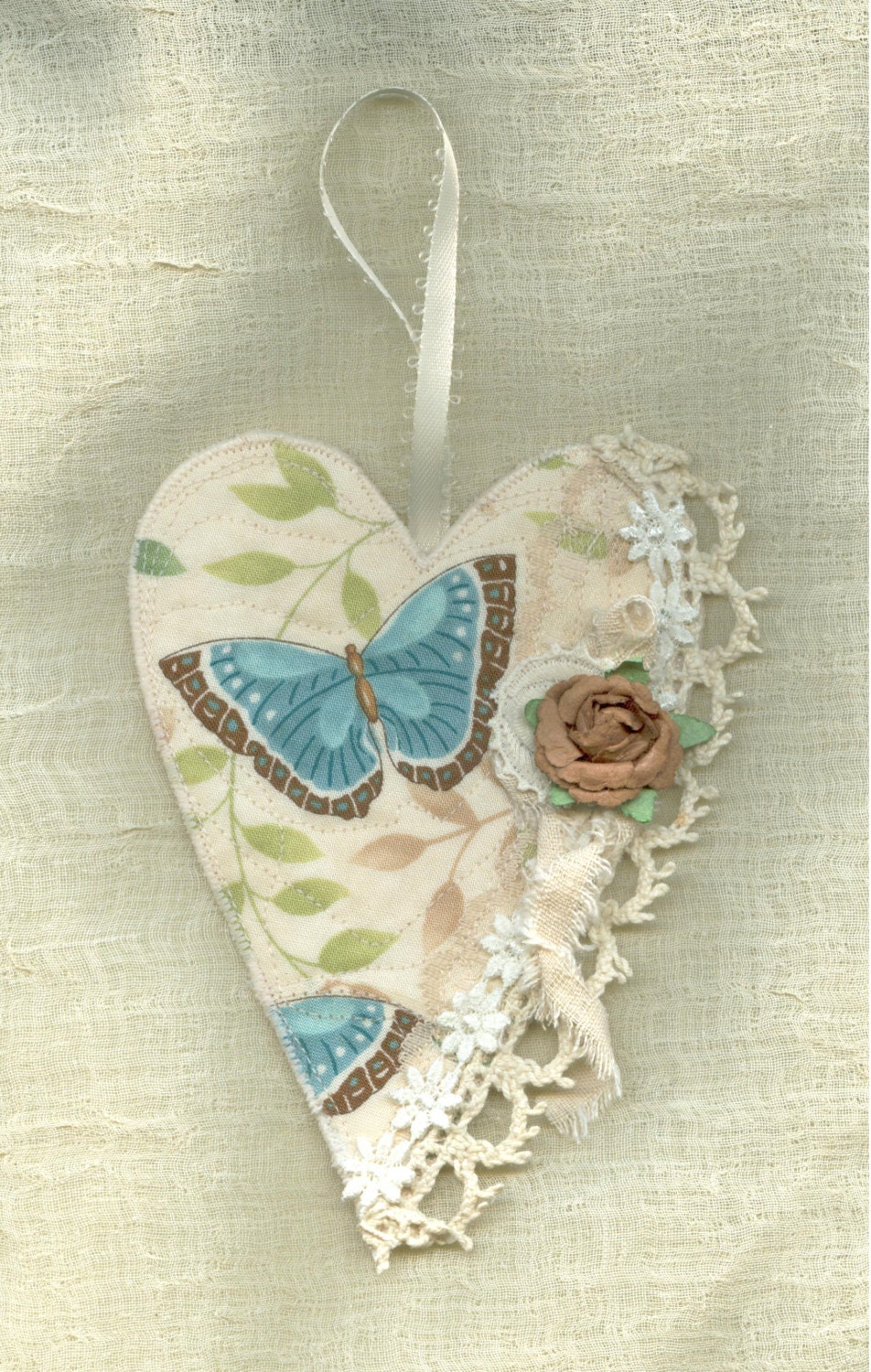 ornament or door hanger butterfly and lace heart