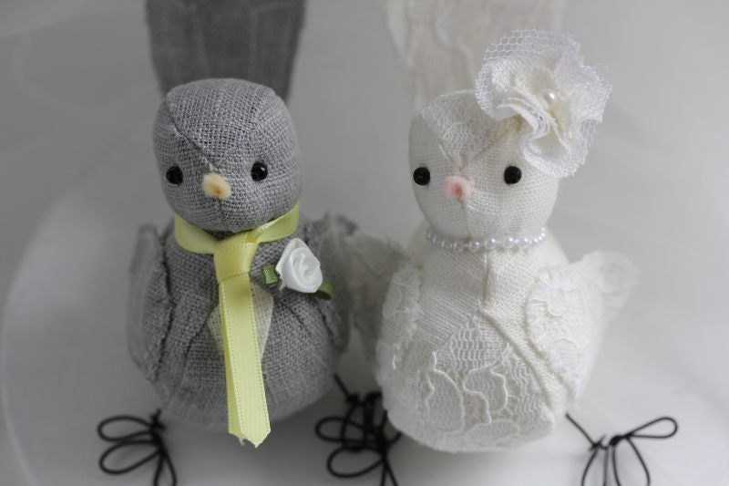 Wedding  Cake topper Birds - Fabric bird cake topper - Spring -  Rustic Woodland  Custom Order