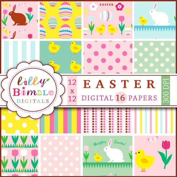 EASTER PAPERS instant download digital scrapbook papers with rabbits, polka dots, spring Il_570xn