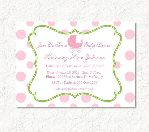 Pink polka dots and green Baby Shower Invitation Custom DIY You Print Il_570xn