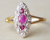 Art Deco Diamond & Ruby Marquise Engagement Ring, 18k Gold, Ruby and Diamond Ring, Approx.Size US 5.75