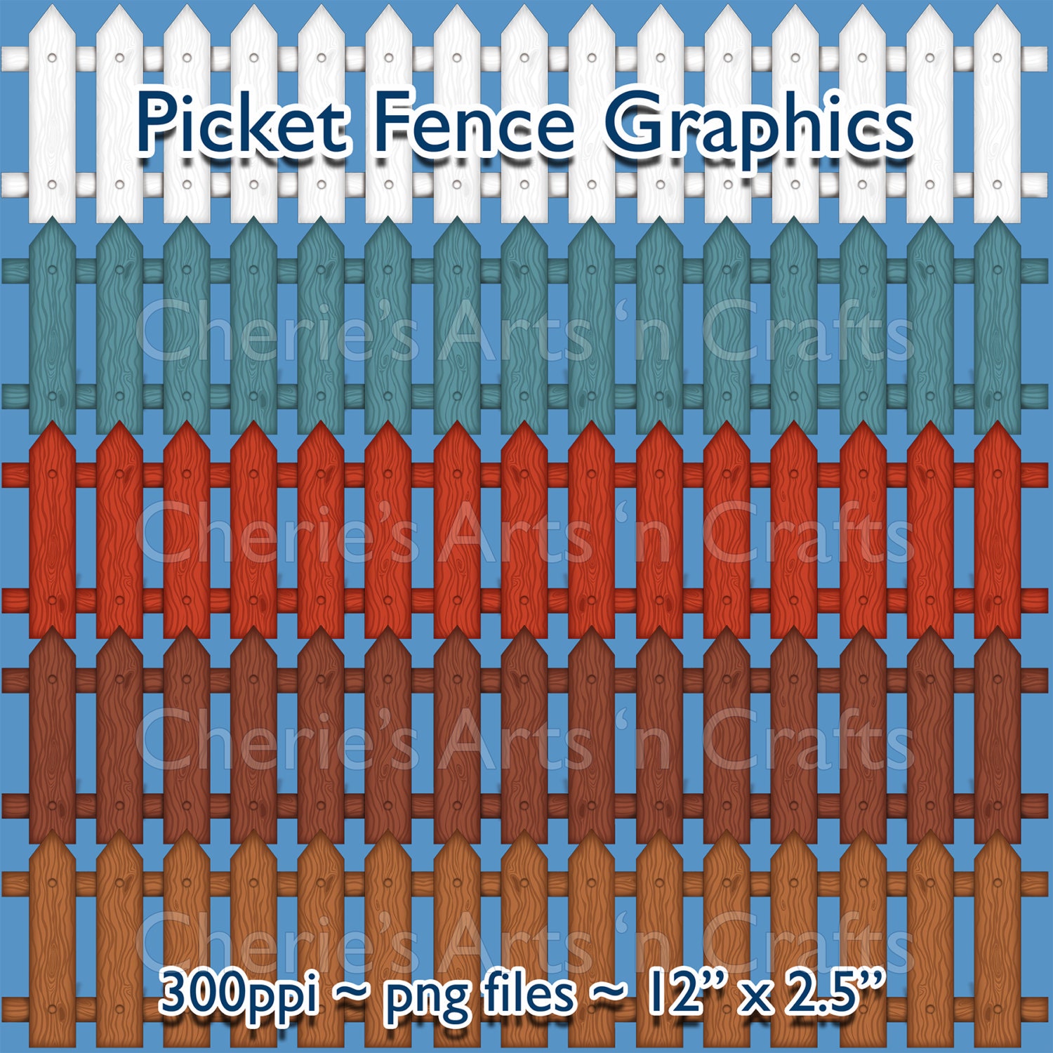 Instant Download Picket Fence Graphics, Prim Graphics, Country Folk Art Graphics, Fence Clip Art