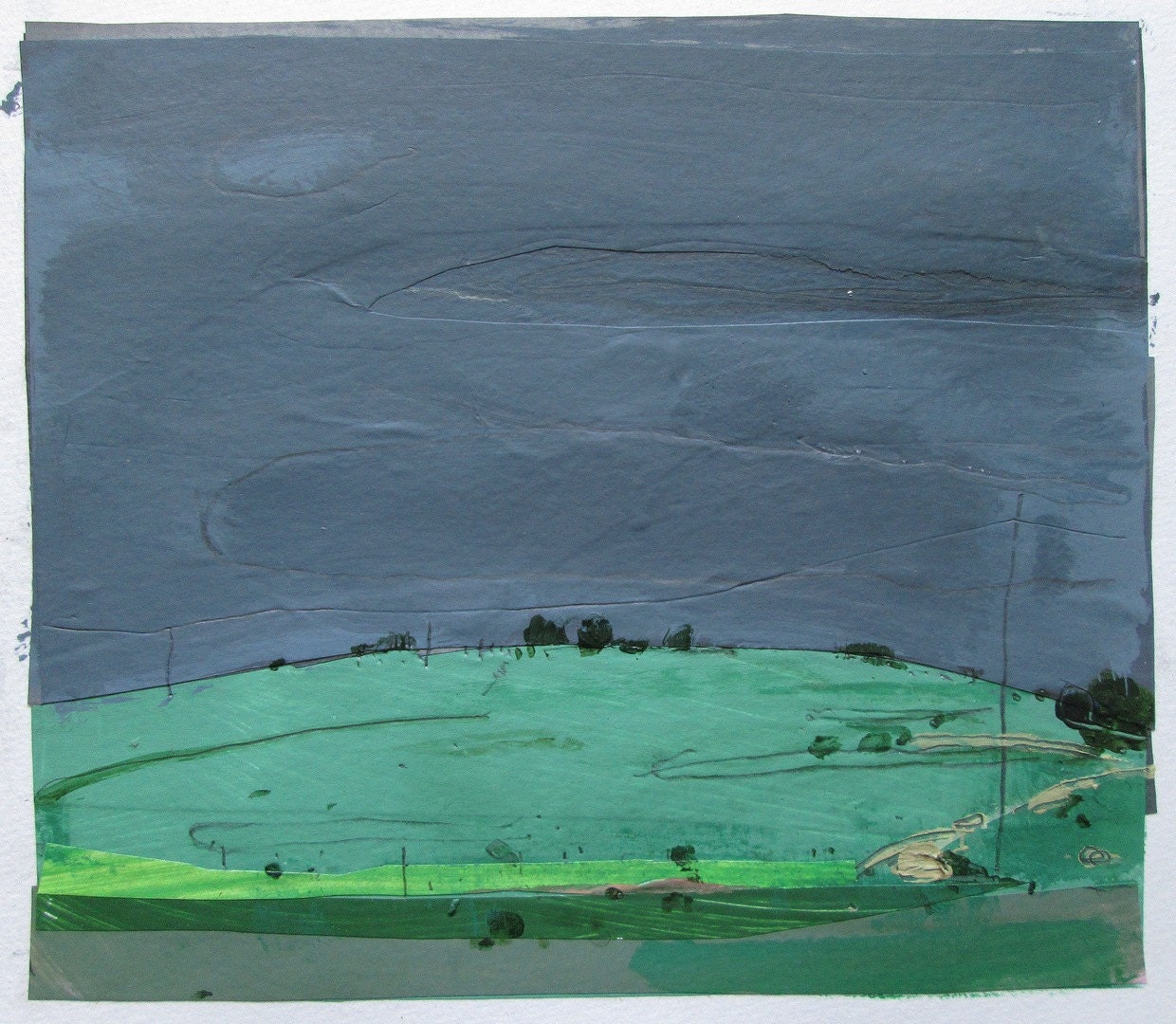 May Rain, Original Landscape Collage Painting on Paper, Stooshinoff
