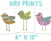 Bird Art - Collage Bird Series - Pick Your Mix - Set of 3 Illustrations 8 in x 10 in - Gift for Mom - Gift for Wife - Sister Gift