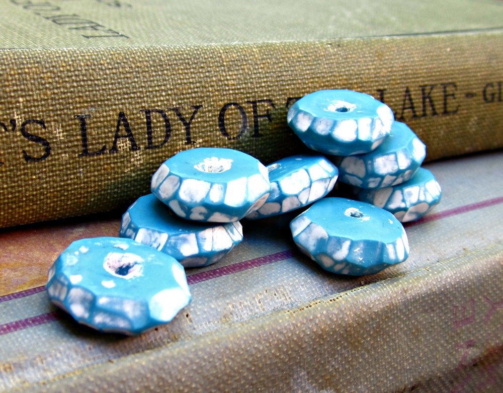 Faceted Turquoise Ocean Blue Polymer Clay Beads Handmade