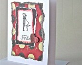 Love birds card blank stamped shabby chic distressed handmade red black ivory i love you couple stationery greeting card home and living