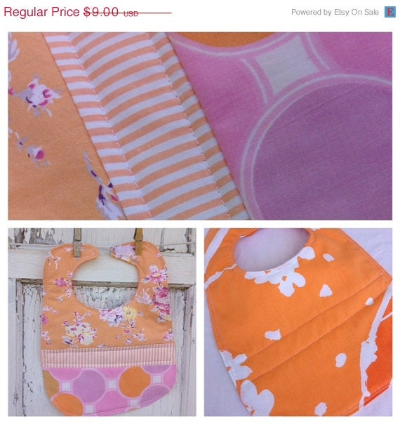 HOLIDAY WEEKEND SALE- Orange Floral Bib-Eco Friendly Wee Ones Bib Collection
