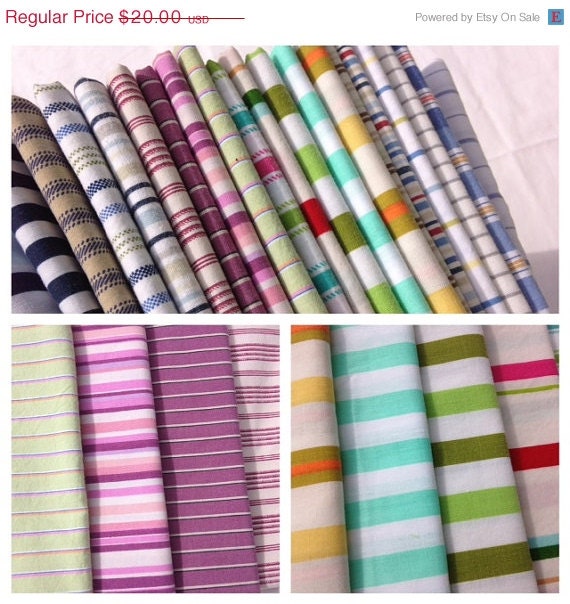 HOLIDAY WEEKEND SALE- Fat Quarter Bundle- The Stripe Stash 152-Reclaimed Bed  Linens
