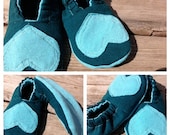 HOLIDAY WEEKEND SALE- Cotton Baby Booties-Upcycled-Eco Friendly- 9-12 Months-Teal and Aqua