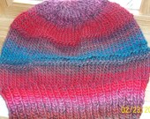 Handknit knitted wool hat cap beanie chapeaux cloche watch red cherry deep pink teal blue adult teen child
