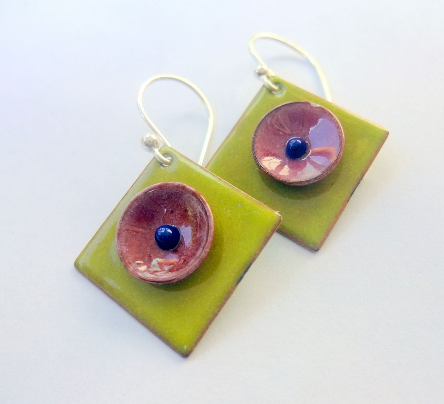Lime Kites - enameled earrings