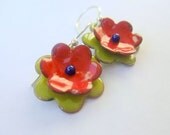 Lime Floral - double bloom enameled earrings