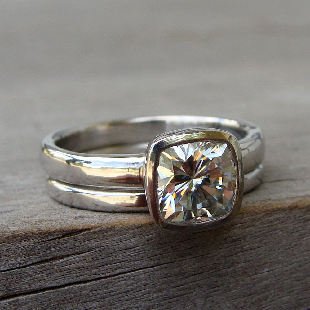 RESERVED for Jori - Square Cushion Cut Fair Trade Yellow Sapphire and Recycled 950 Palladium Ring, Made to Order