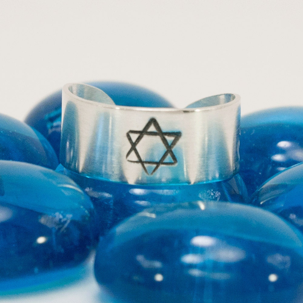 Star of David Toe Ring Adjustable Wide Band Sterling Silver
