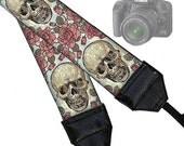 SALE Camera Neck Strap Dslr Camera Strap Slr Padded Camera Strap Nikon Canon - Skulls Roses (Matching camera bag available) (RTS)