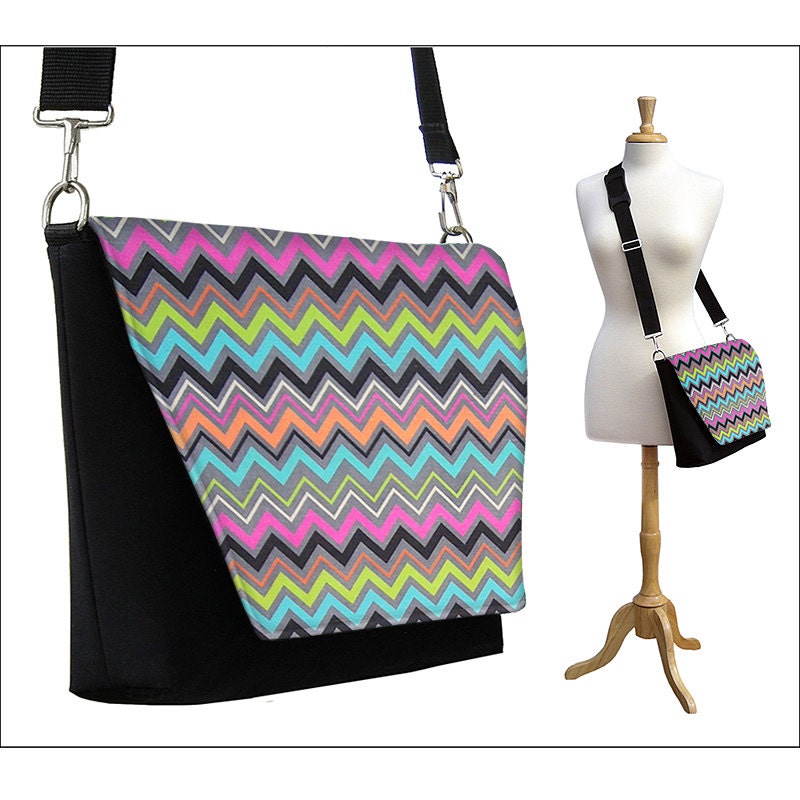 SALE Chevron Messenger Bag Cross Body iPad Bag Women Messenger Purse with Adjustable Strap, Padded Divider, pink orange blue green (RTS)