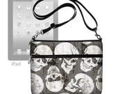 Skulls  iPad Case Tablet Case iPad Purse Adjustable Strap Cross Body Bag CrossBody Purse Steampunk Goth Black Gray
