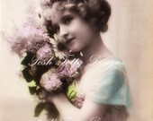 1920s Art Deco Beautiful Girl With Flowers Vintage Postcard Digital Download Printable Images (PC30a)