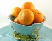 Handmade Blue Ceramic Berry Bowl Colander on Leaf Tray IN STOCK