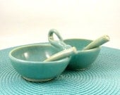 Blue Double Serving Bowl - Salt and Pepper Pot - Condiment or Sauce Tray - Ships Today
