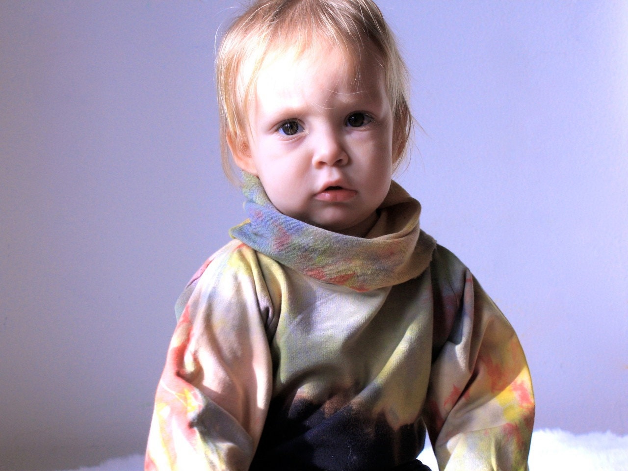 Fire Organic Tie Dye Tunic  Dress with turtle Neck for Baby Girl Eco-Friendly in Black