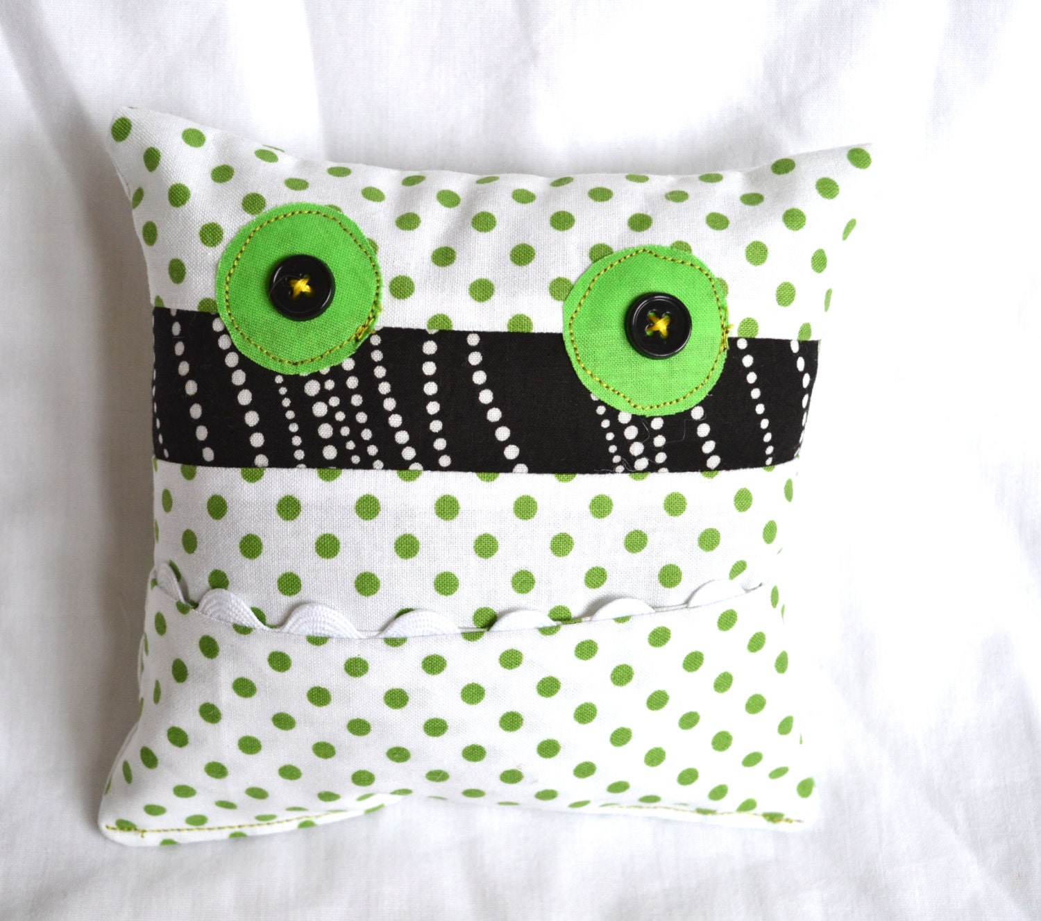 Tooth Fairy Monster Pillow - Green Polka Dot with Green Eyes