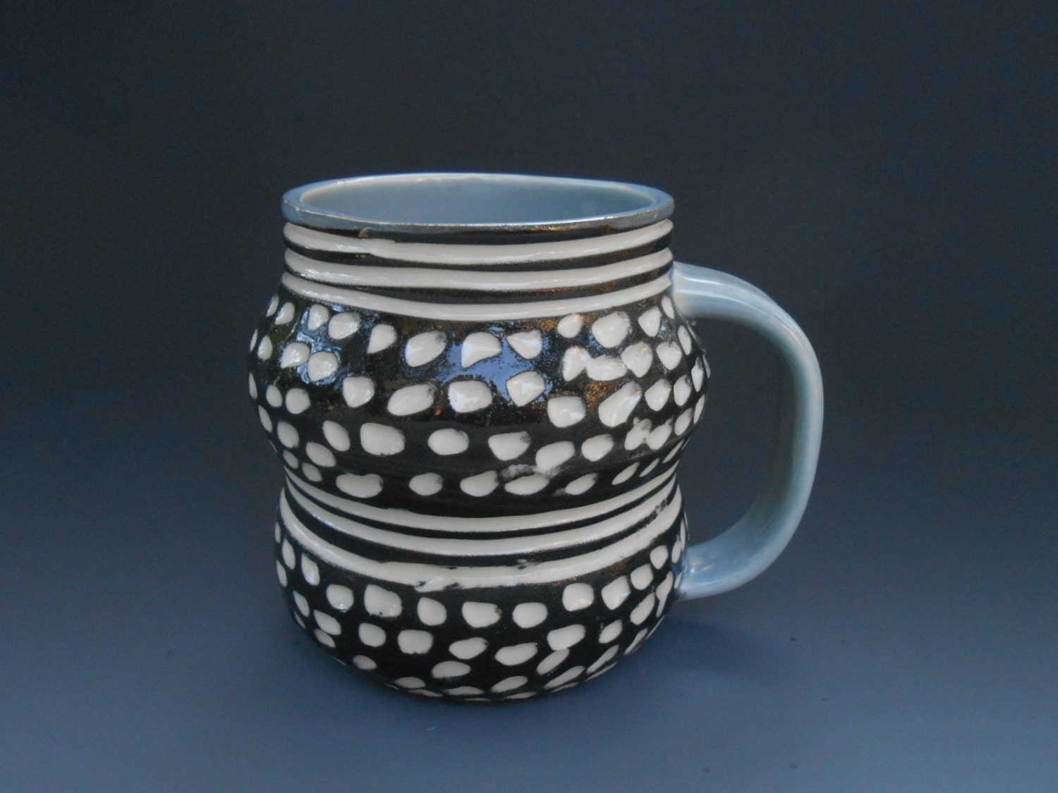 Stylish Porcelain Mug BLUE black white