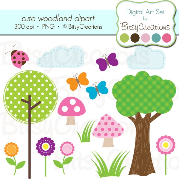 Cute Woodland Digital Art Set Clipart by BitsyCreations INSTANT DOWNLOAD