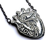 Black and White Anatomical Heart Necklace  - Sacred Heart Necklace - Valentine's Day Gift