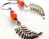 Belle Fleur Carnelian Garnet Sunstone Brass Fern Leaf Copper Earrings