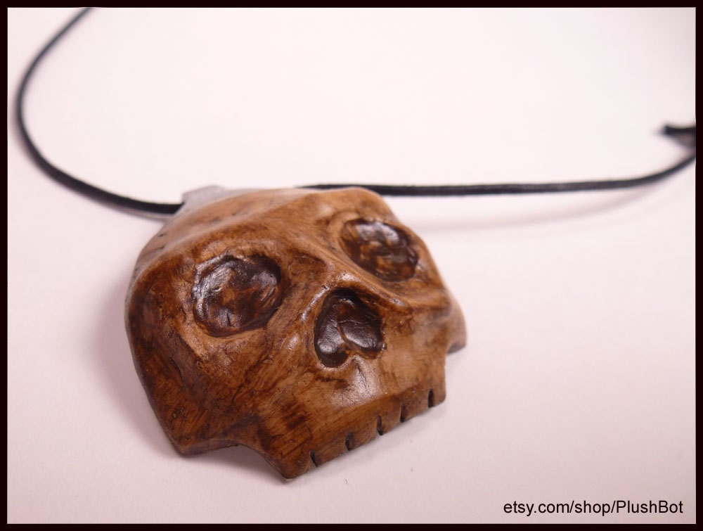 Skull Spoon Pendant Necklace Hand Made Polymer Clay