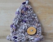 ReADY to SHiP Newborn Boy Girl Baby Hat PHoTo PRoP MiDdle EaRth Elf ToQuE w Wood Button KNiT UNiGENDeR Taupe Mushroom PiXie BeANiE