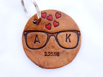 Personalized Leather Keychain Hipsters in Love