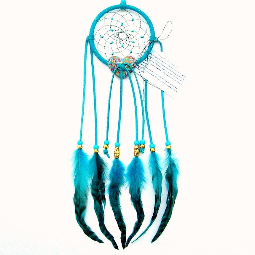 Turquoise Dream Catcher, Grizzly Rooster Feathers