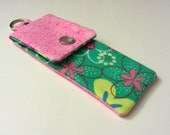 Mini Snap Pocket Lip Balm, USB Thumb Drive Holder Keychain  Pink Green Floral