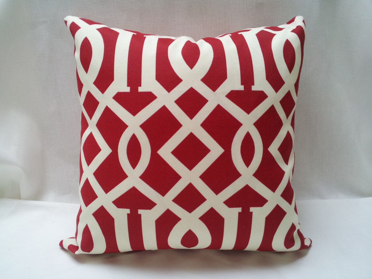 Kirkwood Lattice Fretwork Trellis Pillow Cover Cherry Solarium indoor outdoor fabric by Richloom Gate 16" sq - 22" sq boudoir lumbar