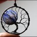 Full Blue Moon Tree Fire Crack Agate Tree of Life Pendant Gunmetal Hematite Wire Wrapped Jewelry