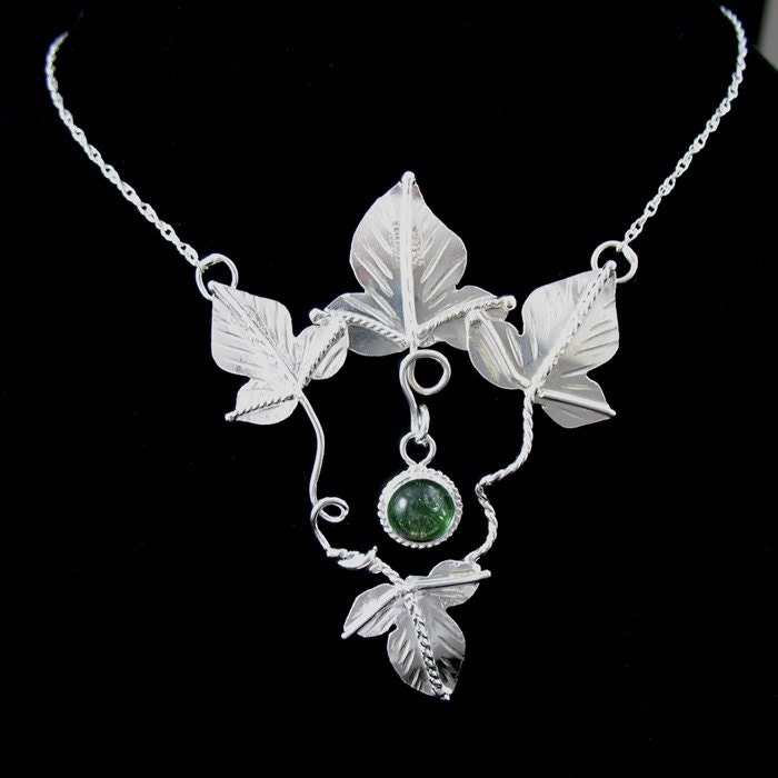 Elvish Leaves Woodland Pendant Necklace, Box Chain - Handmade Sterling Silver