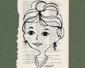 Original Mixed Media Frameable Art - Vintage Lady on Antique French Dictionary Page - 8 x 10 inches