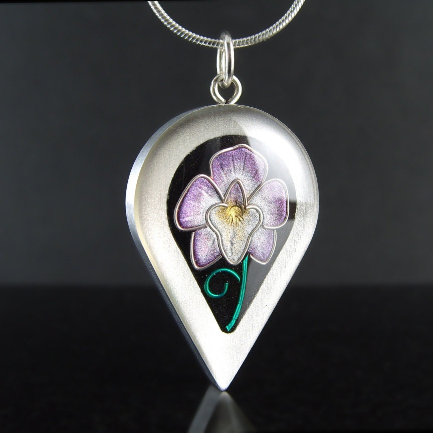 Reversible Necklace, Orchid and fern tear drop