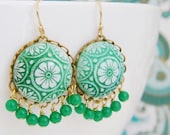 Bohemian Glass Emerald Green Mosaic Earrings