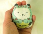 pandita "kawaii" russian doll with message --hola -- (aqua)