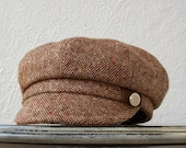 Womens Hat Womens Newsboy Cap - Cinnamon Brown, Cream Wool Tweed - MADE TO ORDER