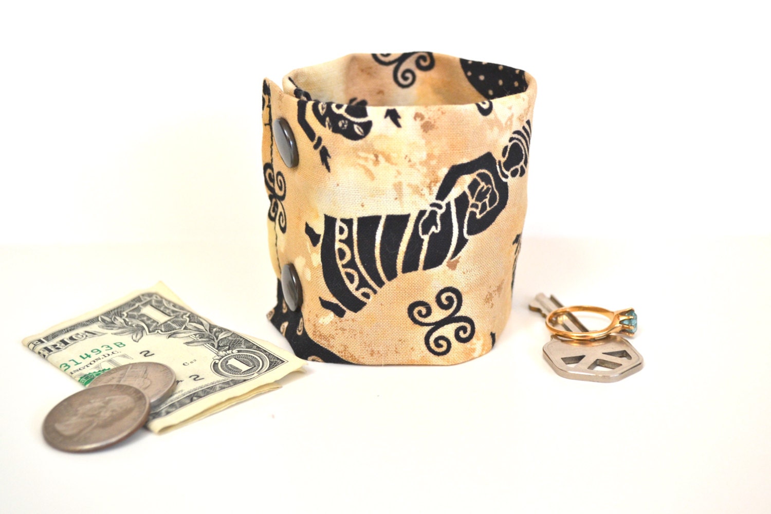 Money Wrist  Cuff- Secret Stash- Lady in Dress - -stash your cash, coins, jewels, health info  in a hidden inside zipper--