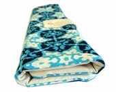 straight knitting needle organizer - blue white black snowflake