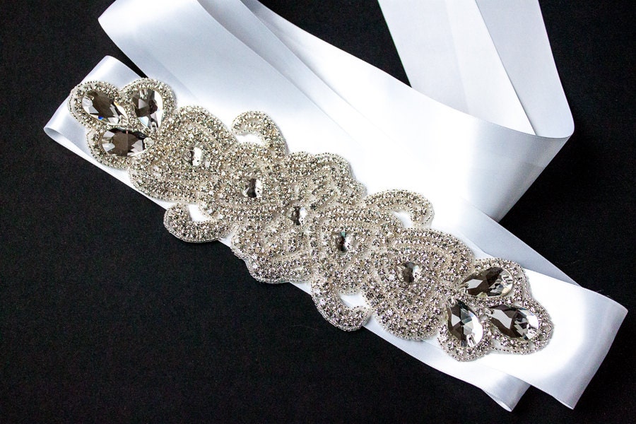 Bridal rhinestone and satin belt - made to order